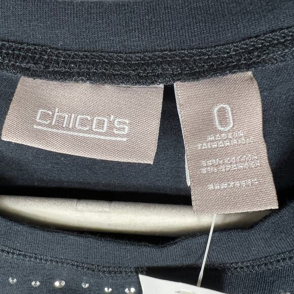 Chico's Silver Studded T-Shirt Size 0/Small Black Cap Sleeve Whimsigoth NEW! - Picture 4 of 8